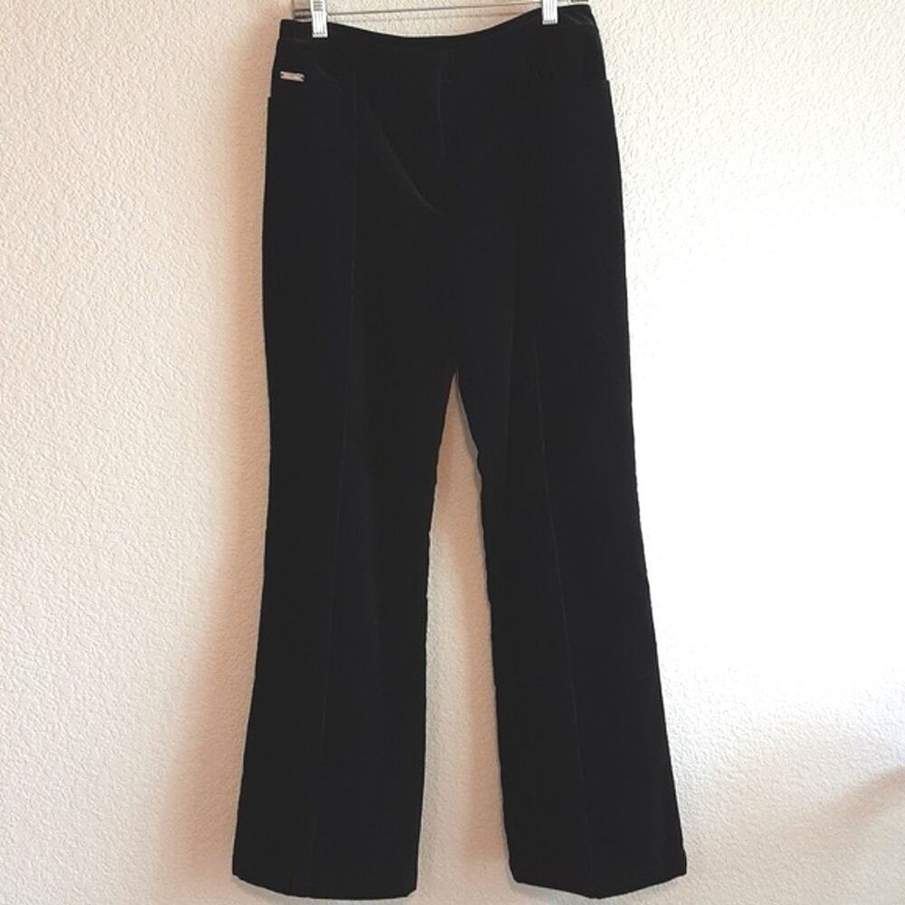 St. John Collection NEW Black Cotton Velvet Creased Bootcut Pants 10